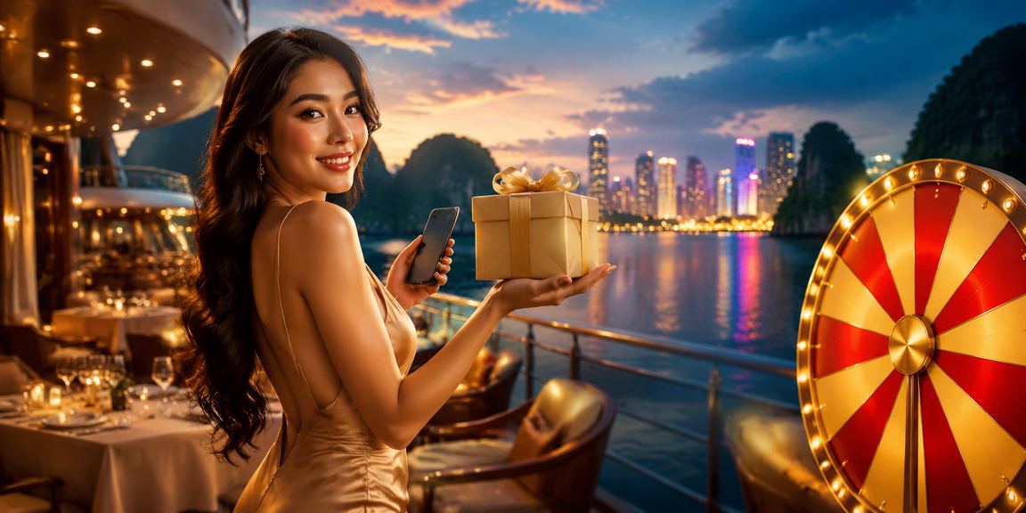 Cảnh vịnh Hạ Long với người chơi Roulette trực tuyến trên thiết bị di động