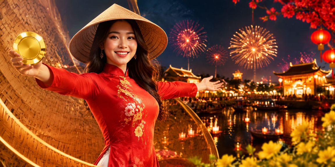 Khung cảnh Huế với nón lá truyền thống, người dùng nạp tiền qua ví điện tử trên điện thoại