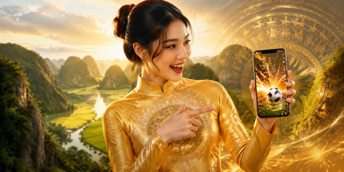 Phụ nữ mặc áo dài tại Ninh Bình theo dõi kết quả thể thao trên điện thoại